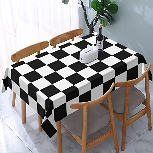 Worltoldb Checkered Polyester Tablecloth, 90" x 60" Rectangular, Water Resistant, Perfect for Dining Table, Kitchen, Wedding, All-Season - color: White12