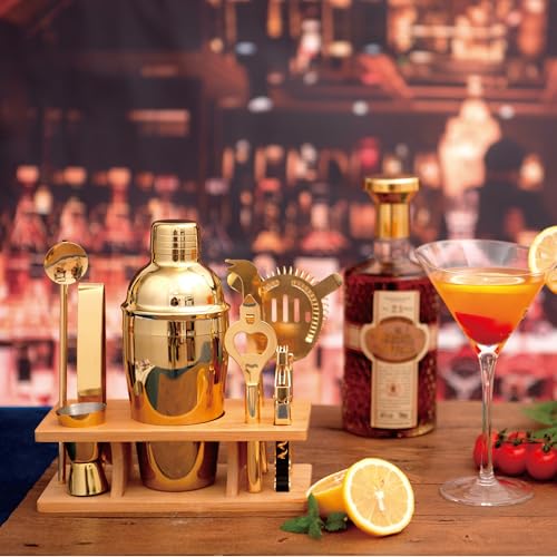 JNWINOG 9Pcs-Cocktail Shaker Set Bartending Kit Cocktail Bar Set Cocktail Mix Drink Making Kit Professional Bar and Home Drink Bar Tools for Bartender (Gold, 9Pcs) - color: Gold, size: 9Pcs