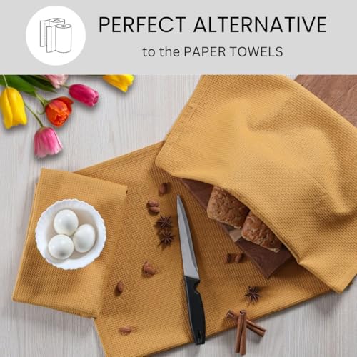 Waffle Kitchen Towels 100% Cotton Set of 4-320 GSM Quality - Soft Absorbent Durable Washable Dish Cleaning Towel for Kitchen & Home - Quick Drying Dish Towel 16x26 inch Mustard Yellow - color: Mustard Yellow