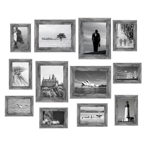 xnlkros 12 Pack Assorted Picture Frames Collage Wall Decor Gallery Frame Set - 8x10, 5x7, 4x6 Farmhouse Wood Photo Frames for Living Room Wall or Tabletop Display, Rustic Black - color: Rustic Black, size: 12 Pack with 8x10+5x7+4x6