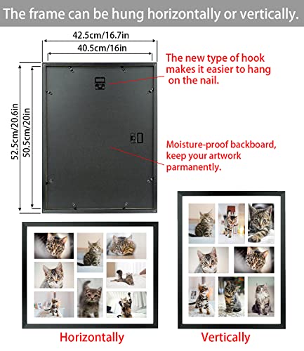 LTYHHK 4x6 Collage Picture Frame 8 Openings Solid Wood, Displays 8 Opening 4x6 with Mat or 16x20 Inch without Mat, Collage Photo Frames Black Family Picture Frame Multi-Photo Set (LMK05a)
