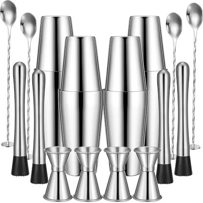 Tessco for you Cocktail Shaker Set, 16 Pcs Stainless Steel Bar Set Including Boston Shaker, Muddler, Double Measuring Jigger, Mixing Spoon, Alcohol Accessories Tool for Home Bar, Gift for Beginner