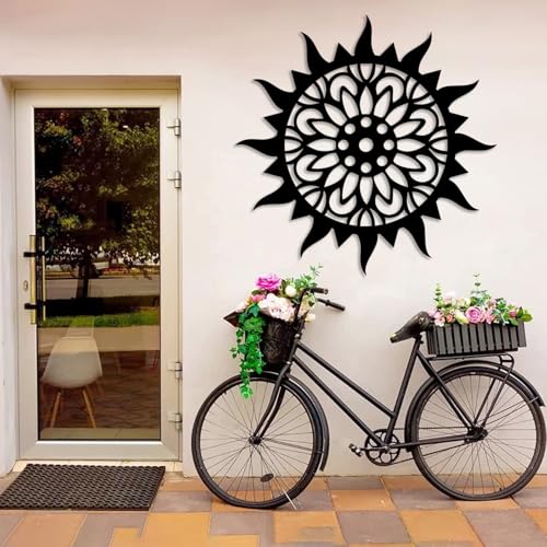 Sunburst Metal Wall Decor, Metal Sun Flower Art, Sun Burst Wall Hanging, Home Decor, Wall Art for Living Room, Bedroom, or Patio (Black, 19"x19"|47x47cm) - color: Black, size: 19"L x 19"W