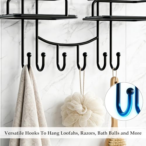 SRIWATANA Shower Caddy Hanging, Shower Organizer with Razor Hooks, Black | Rustproof Shower Rack, No Drilling Shelves Over Shower Head, Anti-Swing Scution Install, Bathroom Holder for Sponge Loofah - color: Black