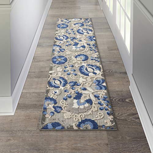 Nourison Home Aloha Natural Blue 2'3" x 10' Area Rug - Easy Clean, Non Shedding, Bed Room, Living Room, Dining Room, Kitchen (10' Runner) - color: Natural Blue, size: 2'3" x 10' (Runner)
