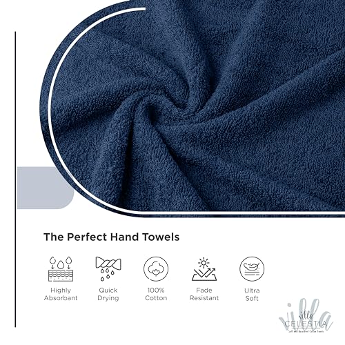 Villa Celestia Cotton Hand Towels Set of 4, 16 x 28, Oeko-TEX Certified, Quick Dry, Navy Blue - color: Navy Blue, size: Hand Towel - Pack of 4