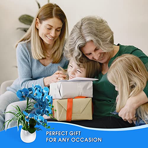 W&W Artificial Orchid Plants and Flowers with Vase, Fake Faux Orchid in Ceramic Pot,19”, Blue - color: Blue 01