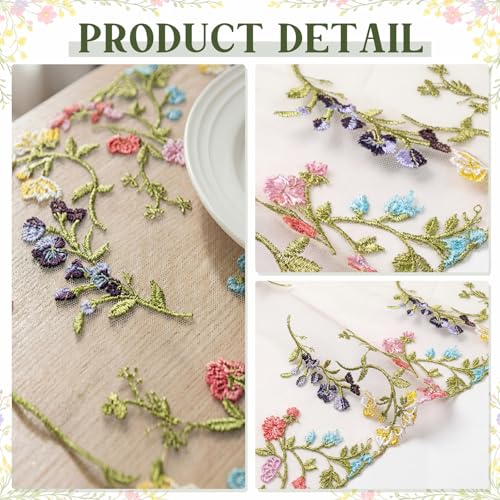 Embroidered Lace Table Runner Spring Summer Floral Tulle Trim Table Runner Flowery for Easter Home Kitchen Dining Wedding Party Indoor Decoration(13 x 36 Inch) - size: 13 x 36 inches