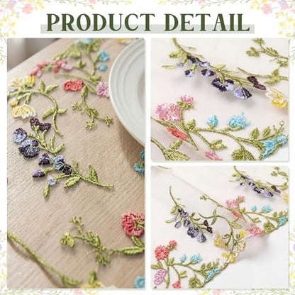 Embroidered Lace Table Runner Spring Summer Floral Tulle Trim Table Runner Flowery for Easter Home Kitchen Dining Wedding Party Indoor Decoration(13 x 36 Inch) - size: 13 x 36 inches