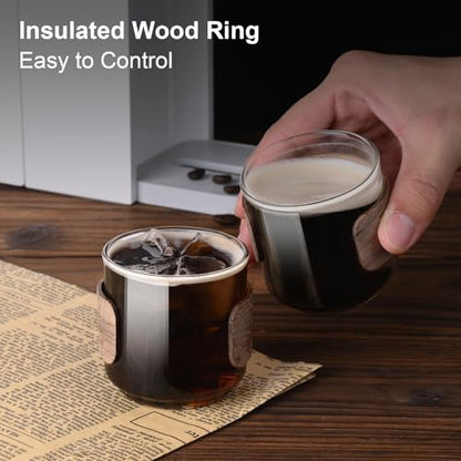 PARACITY Espresso Cups, 5 oz Espresso Shot Cups with Wooden Ring, Set of 2 | Clear espresso shot glass works as a cortado cup; expresso shots cup and double espresso cups serve as espresso accessories - size: 5 Ounces (2 pack)