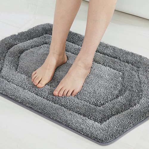 COSY HOMEER Non-Slip Bath Mat Extra Thick Absorbent Plush Washable | 17"x27" Grey Non-Slip Extra Thick Plush Absorbent Machine Washable Bath Mat Bathroom Rug Floor Tub Shower - color: Grey, size: 1'5" x 2'3" (Oval)
