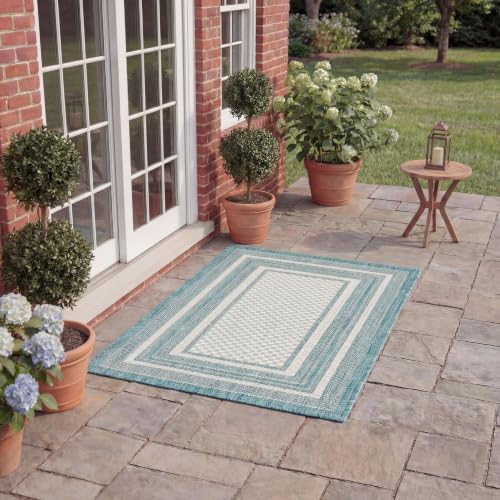 SAFAVIEH Courtyard Collection 2' x 3'7" Ivory / Aqua CY8475 Indoor/ Outdoor Waterproof Easy Cleaning Patio Backyard Mudroom Accent Rug - color: Ivory/Aqua, size: 2' x 3'7" (Rectangular)