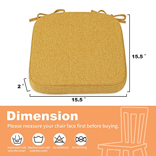 SINOSSO Memory Foam Chair Cushion for Folding Chair 1 Pcs, Thickened 2" Square Kitchen Chair Pad with Ties, Indoor Non-Slip Dining Chair Seat Cushion (1 Piece, Yellow) - color: Yellow