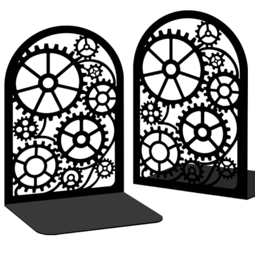 Gear Book Shelf Decorative Bookends for Shelves, Book Ends for Heavy Books, Interlocking Gear Design Metal Bookends for Desk Organizer, Office Library Decor Decorative Books for Home Decor - style: Gear