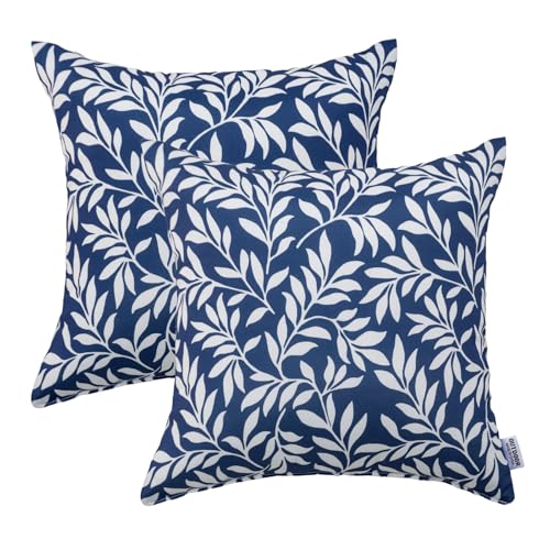 Outdoor Pillows 18"x18" Waterproof Decorative Pillows with Inserts | Set of 2 Fade Resistant Patio Throw Pillows for Garden Porch Couch and Patio Furniture - color: Blue and Leaves