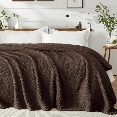 Exclusivo Mezcla Soft Fleece Twin Size Blanket for Bed, Coffee | Jacquard Lightweight Cozy Bed Blanket, Breathable Decorative Fuzzy Textured All Season Use, 60x80 Inches - color: Coffee, size: Twin ( 60x80 IN )