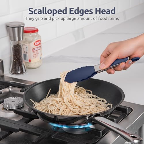 U-Taste 600ºF High Heat 7in Silicone Kitchen Tong and 600ºF Heat Resistat Spatula Spoon Flexible Silicone Cooking Scoop Spoonula (Midnight Blue)