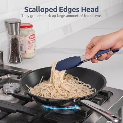 U-Taste 600ºF High Heat 7in Silicone Kitchen Tong and 600ºF Heat Resistat Spatula Spoon Flexible Silicone Cooking Scoop Spoonula (Midnight Blue)