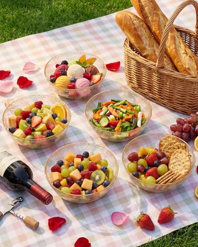 bUCLA 50Pack Gold Glitter Plastic Serving Bowls - 24oz Gold Disposable Dessert/Salad/Soup/Salad/Fruit/Cereal Bowls for Wedding & Party - color: Gold Glitter, size: 24oz