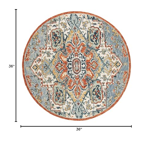 SAFAVIEH Aspen Collection 3' Round Blue/Rust APN312A Handmade Boho Premium Wool Entryway Foyer Living Room Bedroom Kitchen Area Rug - size: 3' (Round)