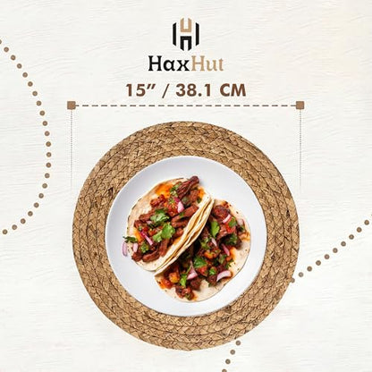 Round Woven Placemats Set of 6, Wicker Placemats for Dinner Plates | 15 Inch Natural Rattan Boho Style Braided Place Mats, Non-Slip, Heat Resistant, Dining Table Chargers with Bag for Storage - style: 15" Pack of 6
