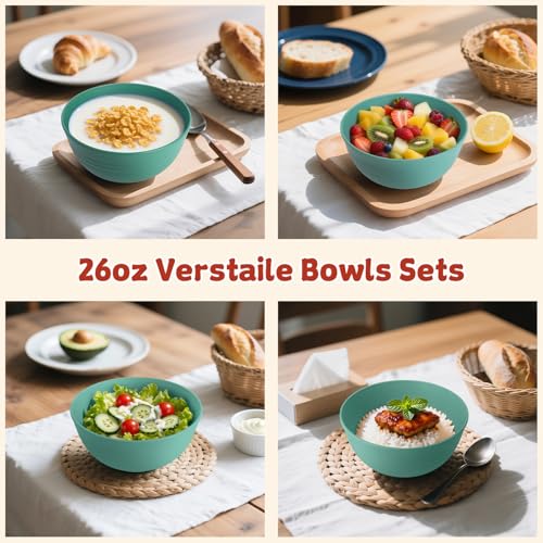 Cereal Bowls Set of 6, Wheat Straw Bowls Set 26oz Green Bowls | Unbreakable Alternative Plastic Bowls Reusable for Kitchen, Camping, RV, Microwave-able and Dishwasher Safe Bowls Sets - color: Green, size: 26oz