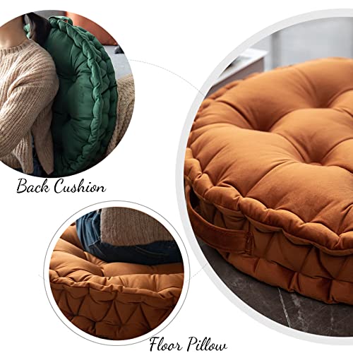 Tufted Velvet Floor Pillow with Handle 24" Large Floor Pillows Seat Cushions Grey Round Tatami Cushion Pad Yoga Meditation Pillow - color: Grey