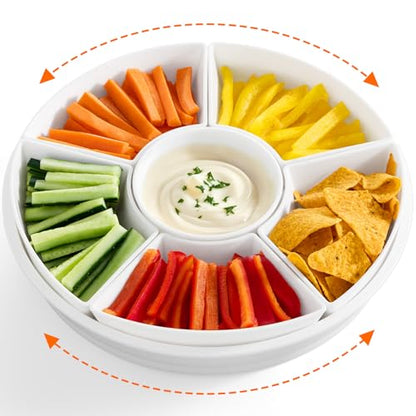 Lifewit Rotating Chips and Dip Serving Dish, Plastic Divided Serving Tray | 5 Section Veggie Tray for Party, Food Serving Platter for Entertaining, Lazy Susan Organizer for Fruit, Snack, Taco, Cheese