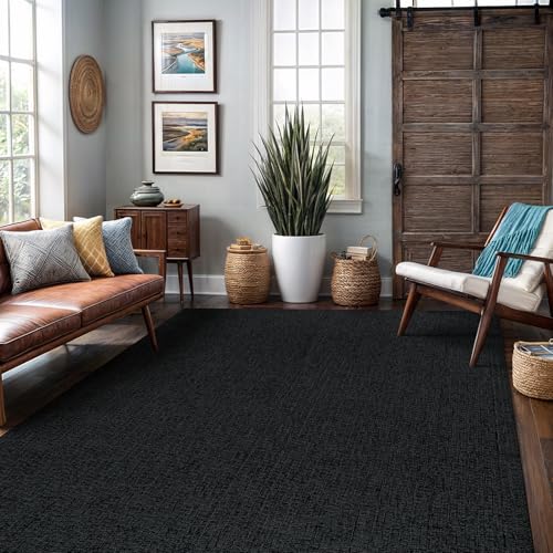 Easy Jute Rug 9x12 Indoor Outdoor Natural Rugs Solid Fiber Rug Woven Area Rug Boho Easy Clean Inside Carpet for Living Room Bedroom Dining Room Hallway or Outdoor Patio Porch (9 X 12 Dark Grey) - color: Dark Grey, size: 9' x 12' (Rectangular)
