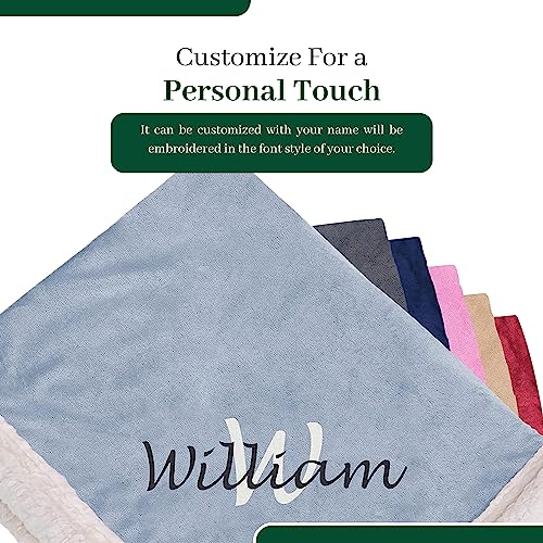 Personalized Sherpa Blanket - Reversible Custom Blanket with Micro Mink & Faux Lambswool, Throw Blankets for Bed & Couch - Light Blue (50"x60") - color: Light Blue
