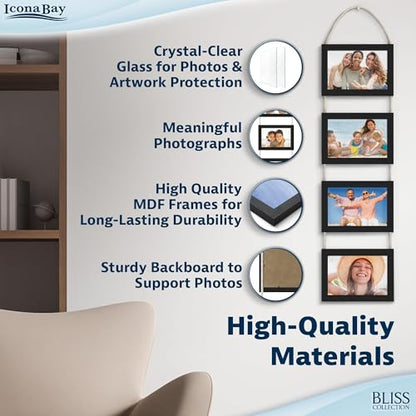 4x6 Wall Hanging Picture Frames Collage with 4 Openings - Basic Black - Casual Style Engineered Wood Frames - Wall Mount Only - Bliss Collection - color: Basic Black, size: 4x6