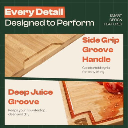 Riveira Extra Large Bamboo Cutting Board for Kitchen, 36" x 24", 0.8 Inch Thick – Large Wood Cutting Board with Juice Groove, Reversible Butcher Block Cutting Board for Meat, Bread & Charcuterie - size: 36"L x 24"W