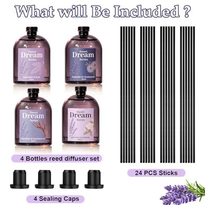 STRN Reed Diffuser Set, Lavender Scent Oil Diffuser Summer Fragrance 200ML | Chamomile, Gardenia, Sage, Sandalwood Long-Lasting Air Freshener for Home, Bedroom, Bathroom - color: Purple