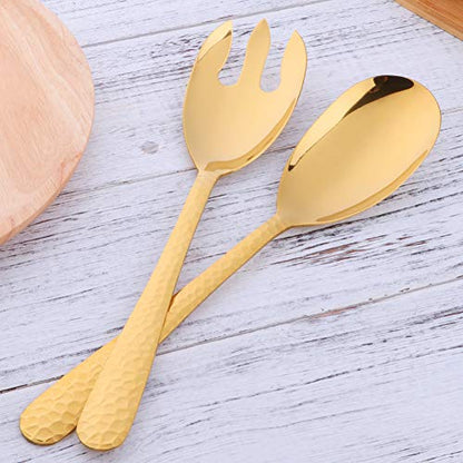 Gold-Plated Stainless Steel Salad Serving Set, 2-Piece Spoon Fork Flatware Set - color: Gold