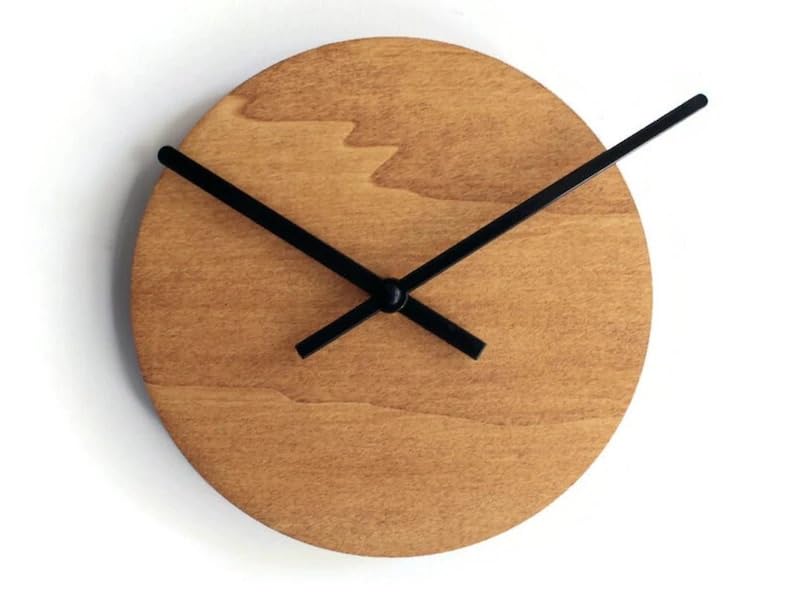 Modern Wood Wall Clock, Minimalist Round Silent Wall Clock, Natural Brown Wooden Clock with Black Hands for Living Room Bedroom Office Decor, 12 Inch