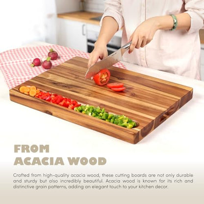 Acacia Wood Cutting Board (17x13x1.5in) and Wooden Butcher Block, Chopping Board - Reversible Multipurpose For Meat, Cheese Board, Vegetables, Bread...with Juice Groove, Cracker Holder & Inner Handles - size: 17"L x 13"W