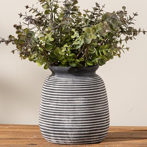 Ceramic Rustic Vase, Small Flower Farmhouse Vases Home Decor, 6“ Short Pottery Decorative Pampas Vase for Table Living Room Entryway Mantel Bookshelf Bedroom Bathroom Kitchen-Black - color: 6“ H - Black