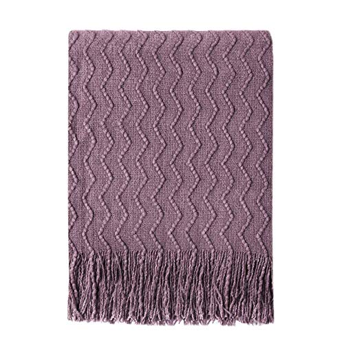 BOURINA Dark Lavender Throw Blanket 50x90 Inch Knit Soft Throw Bed Blanket | Knitted Throw Blanket 50x90 Inches, Soft Lightweight Boho Weave Throw Decorative Couch Blanket for Living Room Bed Runner - color: Dark Lavender, size: 50"x90"
