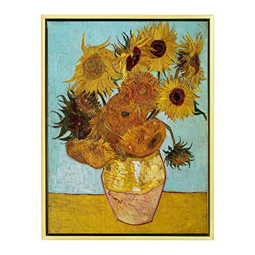 Wieco Art Framed Wall Art Canvas Prints of Sunflower by Vincent Van Gogh Paintings Reproduction Abstract Wall Decorations for Living Room Golden Frame - size: 16"L x 12"W