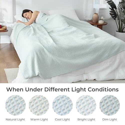 EGOHOME Lightweight Cotton Two-Tone Check Pattern Waffle Throw Blanket | Light Blue/White, 50"x60", Soft & Breathable for Bed, Couch, Sofa, All Seasons - color: Blue/White, size: Throw