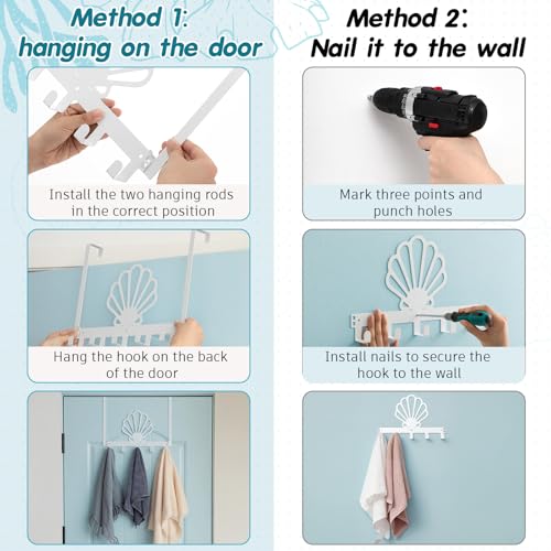 Reallnaive Seashell Over The Door Hooks Nautical Coastal Bathroom Decor Hanger Wall Mount Rack Holder for Towel, Hat, Coat, Cloth, Keychain, Bag, Seaside Home Decor - style: Nautical Seashell