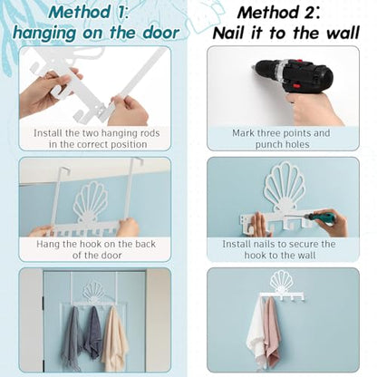 Reallnaive Seashell Over The Door Hooks Nautical Coastal Bathroom Decor Hanger Wall Mount Rack Holder for Towel, Hat, Coat, Cloth, Keychain, Bag, Seaside Home Decor - style: Nautical Seashell
