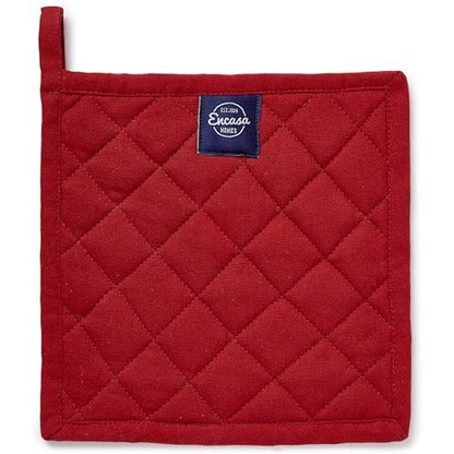 Encasa XO Pot Holders, Quilted Kitchen Hot Pads 8"x8" Red | 100% Heavyweight Cotton | Quilted Insulation | Multipurpose Trivets & Hot Pads | Hanging Loop | Set of 2 - color: Red