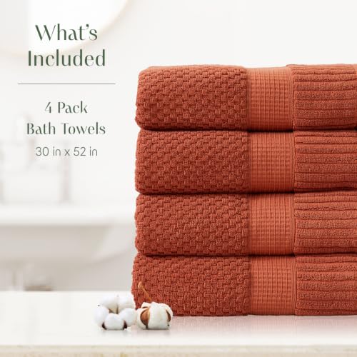 4 Pack 100% Cotton Bath Towels | Clay Towels | Oeko‑TEX Standard 100 | Soft & Absorbent, Quick‑Dry | Trinity Collection - Baked Clay - color: Baked Clay, size: Bath Towels (4 Pack)