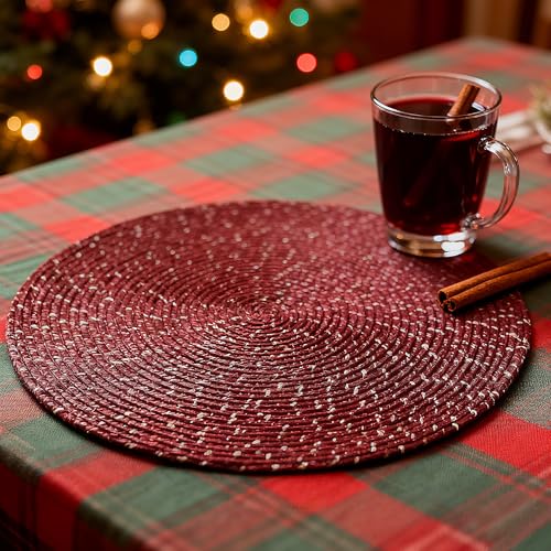 Youyi Better Lifes 15 inch Round Braided Placemats Set of 8 Washable Durable Woven Placemats Non-Slip Red Table Mats for Dining Tables Home Decor - size: set of 8