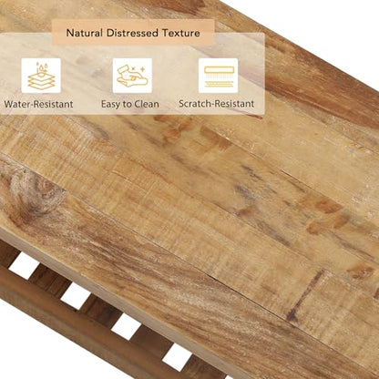 Reclaimed Solid Wood Bench-43.3" Entryway Bench with Storage Shelf | Farmhouse Narrow Rustic Bench, Hallway, Kitchen, Bedroom, Dining, Indoor - size: 43.3"