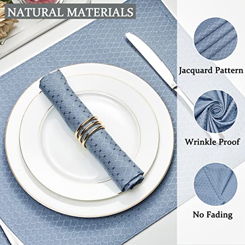 Light Blue Jacquard 17x17 Square Polyester Cloth Napkins Set of 8 | Waterproof, Stain Resistant, Shrink Proof, Washable, fabric, Outdoor, Dining, Wedding, Kitchen, Party, Banquet, Reusable - color: Light Blue