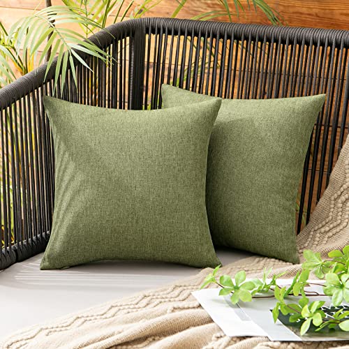 MIULEE Decorative Outdoor Pillow Covers Christmas 12x12 Dark Green | Solid Waterproof Faux Linen Throw Pillow Covers Set of 2 Farmhouse for Patio Furniture Tent Balcony Garden Couch Sofa Cushion - color: Dark Green, size: 12" x 12" (Pack of 2)