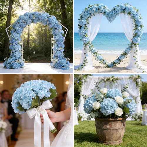 Kimura's Cabin 6pcs Fake Hydrangeas Flowers Artificial Hydrangea,Light Blue | Silk Hydrangea with Stems Faux Flower,Wedding Party Bouquets Arrangement Farmhouse Garden Home Table Centerpieces Decoration - color: Lake Water Blue