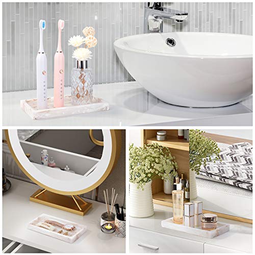 Emibele Bathroom Vanity Tray Countertop, 8" Rectangular Marble Resin Tray | Dresser Kitchen Sink Tray, for Jewelry Cosmetic Perfume Soap Candle, Compact Lightweight Waterproof, Mini Size, Ink Khaki - color: Ink Khaki, size: 7.7" x 3.9" x 0.8"